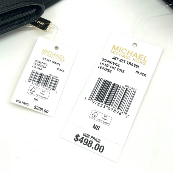 Michael Kors Large MF Pocket Shoulder Tote Bag & Trifold Wallet Black/Gold